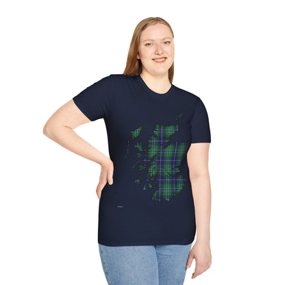 Scotland Tartan Map Softstyle Unisex T-Shirt, Douglas Tartan, Various Colours