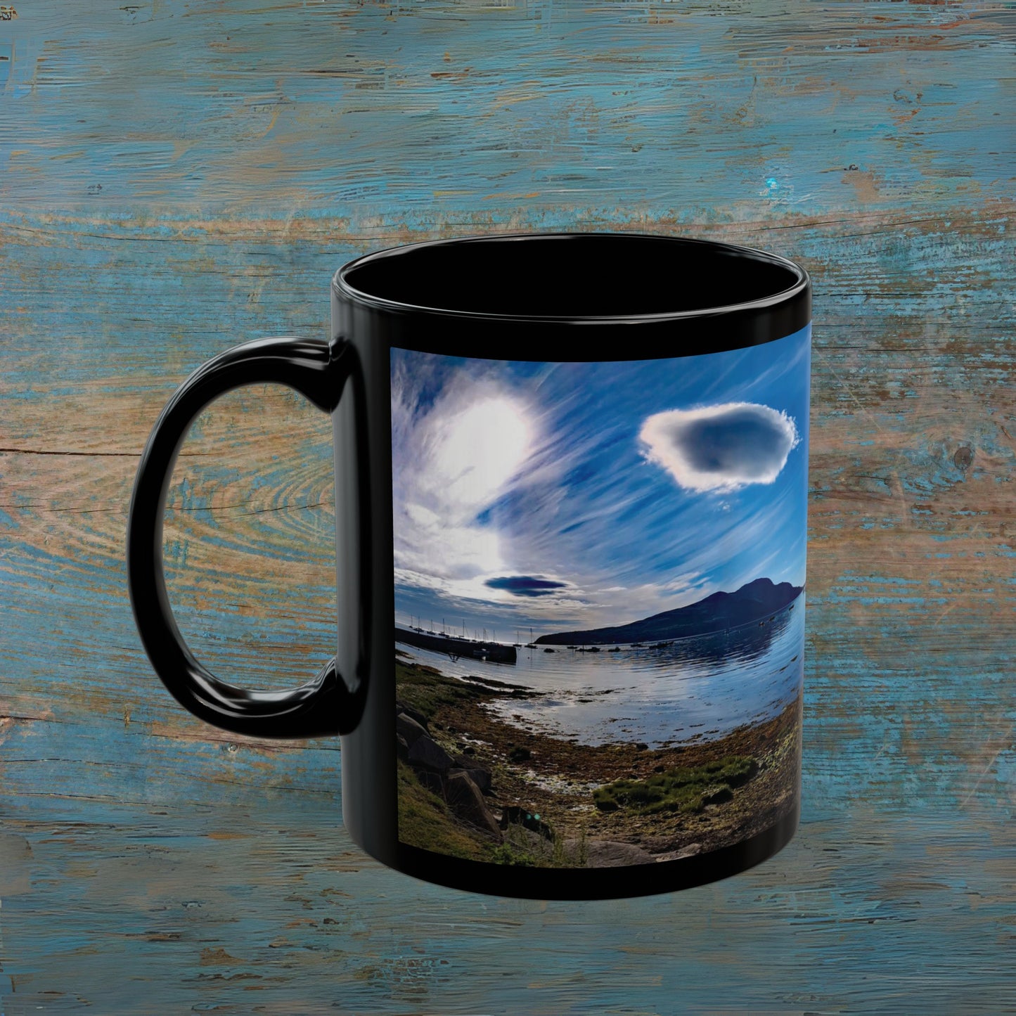 Holy Isle from Arran Photo Mug, Black