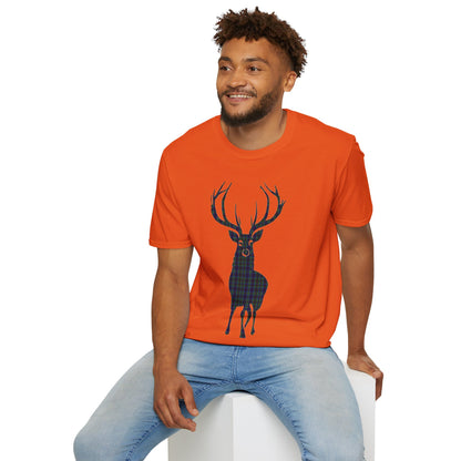 Tartan Stag Softstyle T-Shirt - Miller Tartan, Unisex Tee, Scottish Scenery, Various Colours