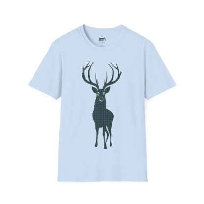 Tartan Stag Softstyle T-Shirt - Douglas Tartan, Unisex Tee, Scottish Scenery, Various Colours