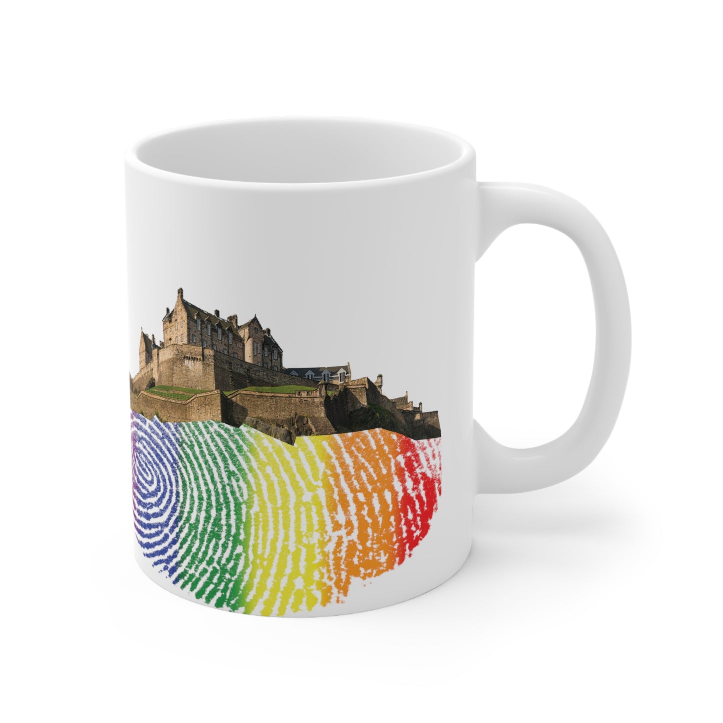 Pride Fingerprint Rock Edinburgh Castle Photo Mug, White