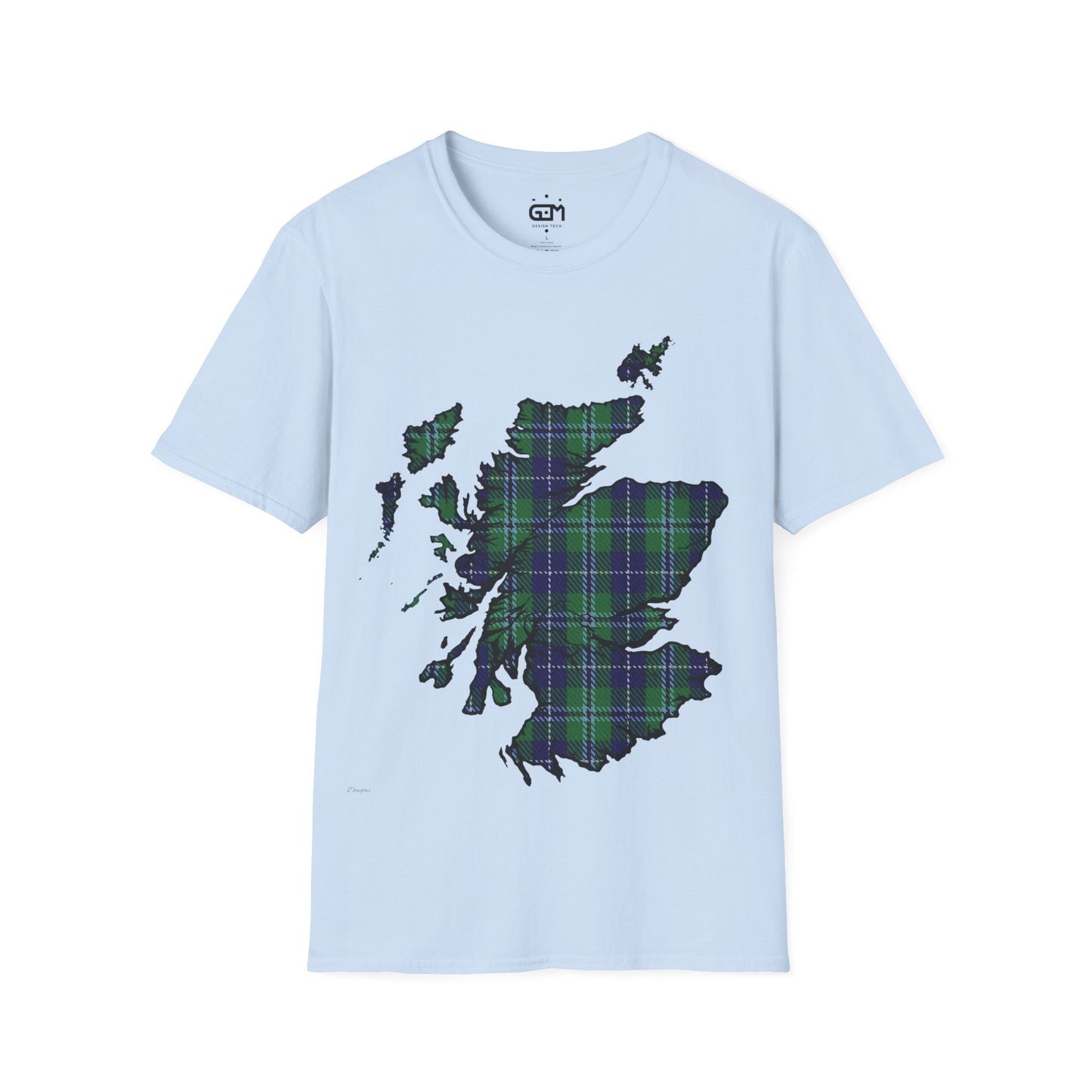 Scotland Tartan Map Softstyle Unisex T-Shirt, Douglas Tartan, Various Colours