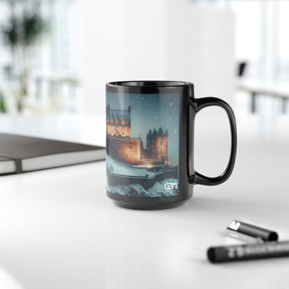 Edinburgh Castle in Winter Mug, Coffee Cup, Tea Cup, Scottish Art, Scottish Landmarks, Scottish Nature, Black