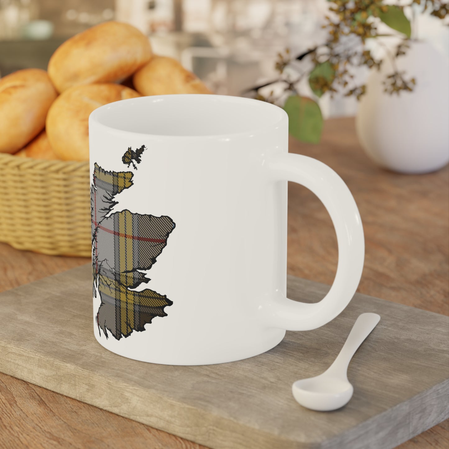 Scotland Tartan Map Mug - Buchanan Tartan, Various Sizes