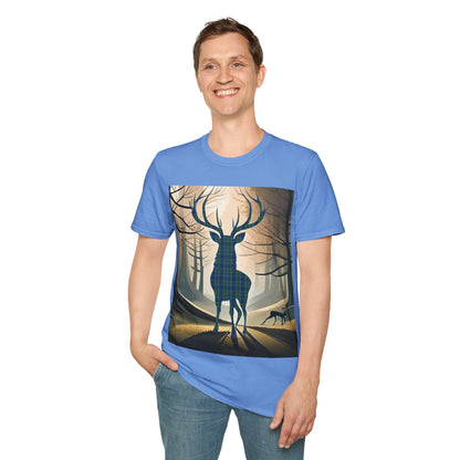 Stag Tartan Silhouette Softstyle T-Shirt - Keith Tartan, Unisex Tee, Scottish Scenery, Various Colours