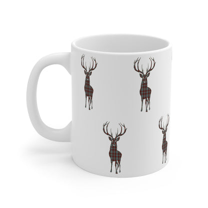 Tartan Stag Mug - Stewart Tartan, Coffee Cup, Tea Cup, Scotland, White