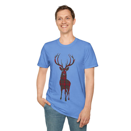 Tartan Stag Softstyle T-Shirt - Stewart Royal Tartan, Unisex Tee, Scottish Scenery, Various Colours