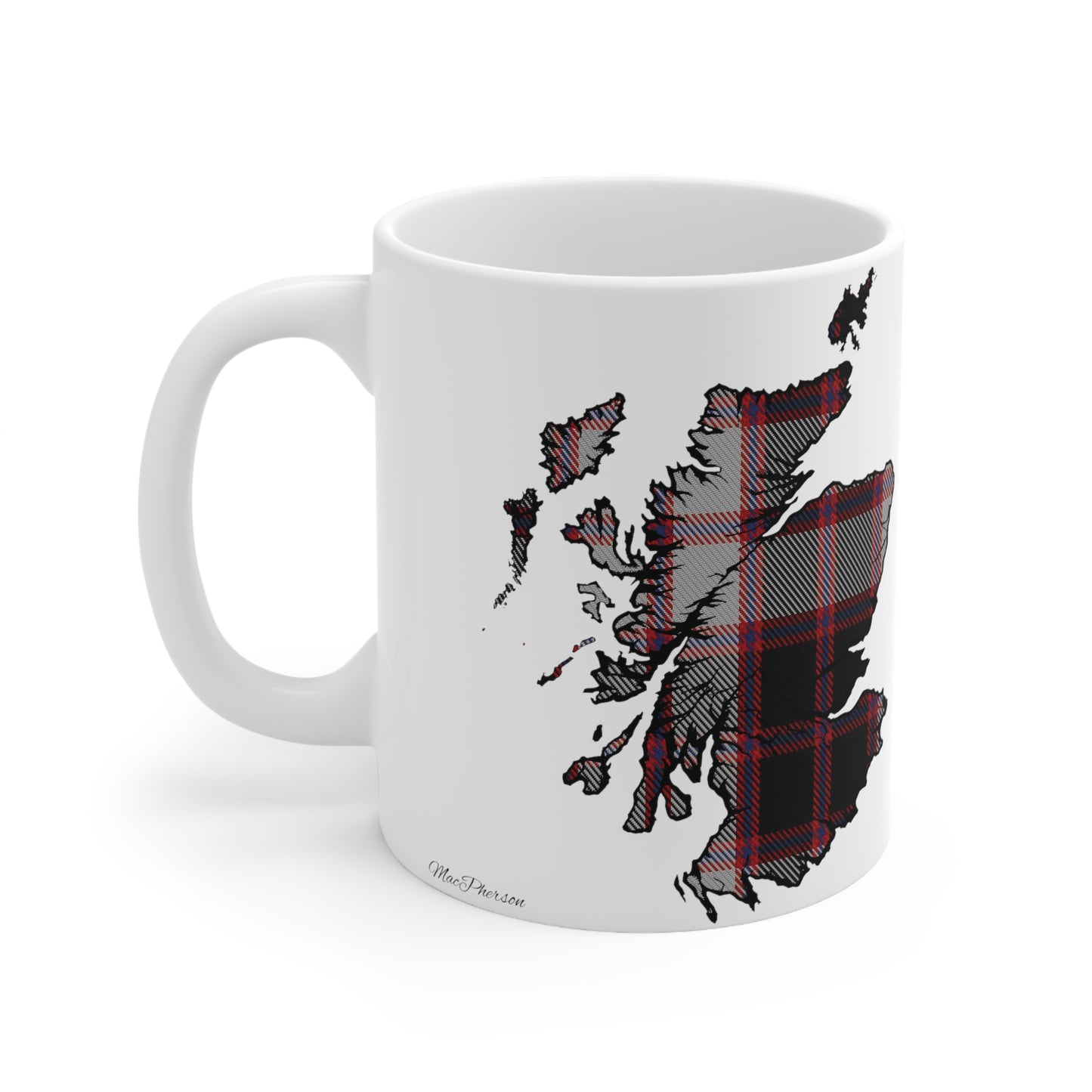 MacPherson Tartan Scotland Map Mug, Coffee Cup, Tea Cup, Scotland, White