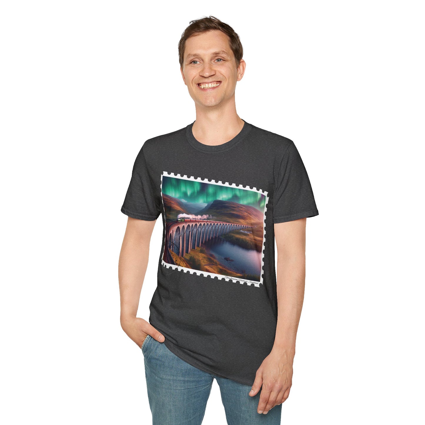 Postcard Glenfinnan Viaduct Art Softstyle T-Shirt, Unisex Tee, Scotland Shirt, Various Colours