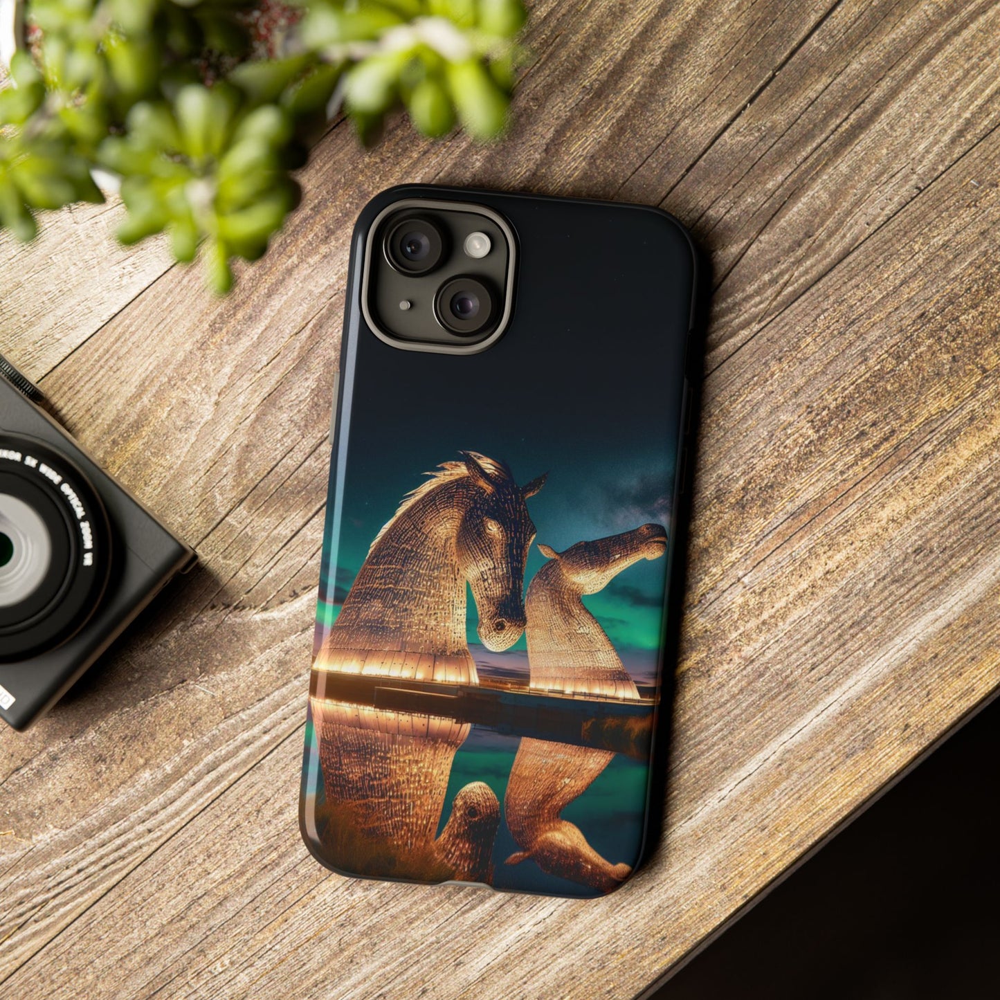 Kelpies Northern Lights Art Phone Case, Scotland, Apple