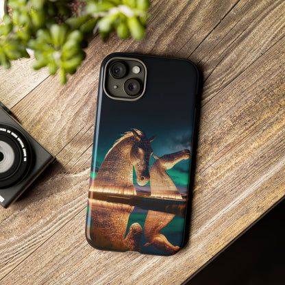 Kelpies Northern Lights Art Phone Case, Scotland, Apple