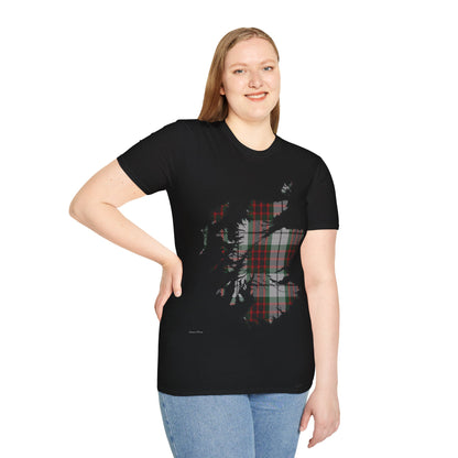 Scotland Tartan Map Softstyle Unisex T-Shirt, Fraser Dress Tartan, Various Colours