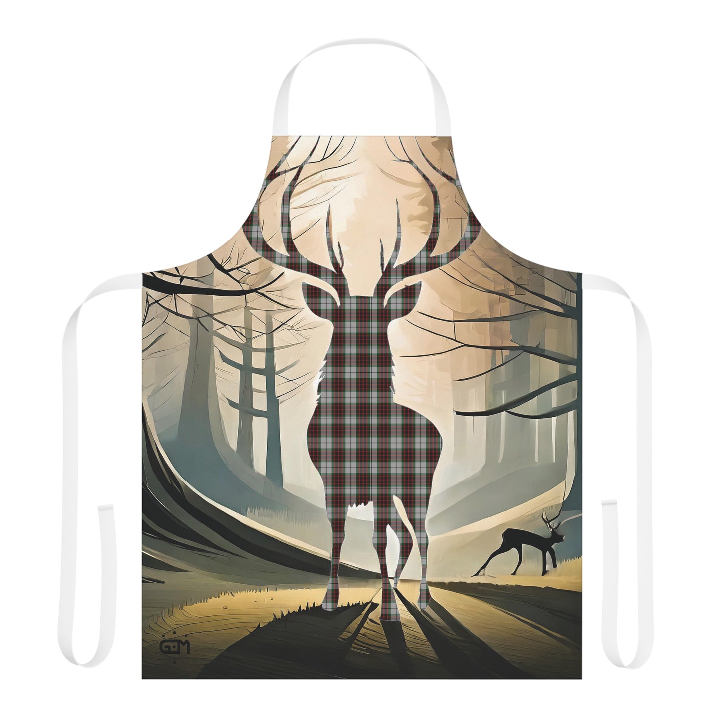 Tartan Stag Woodland Scene Apron - Fraser Tartan, Scottish Cooking Apparel, Chef Accessory