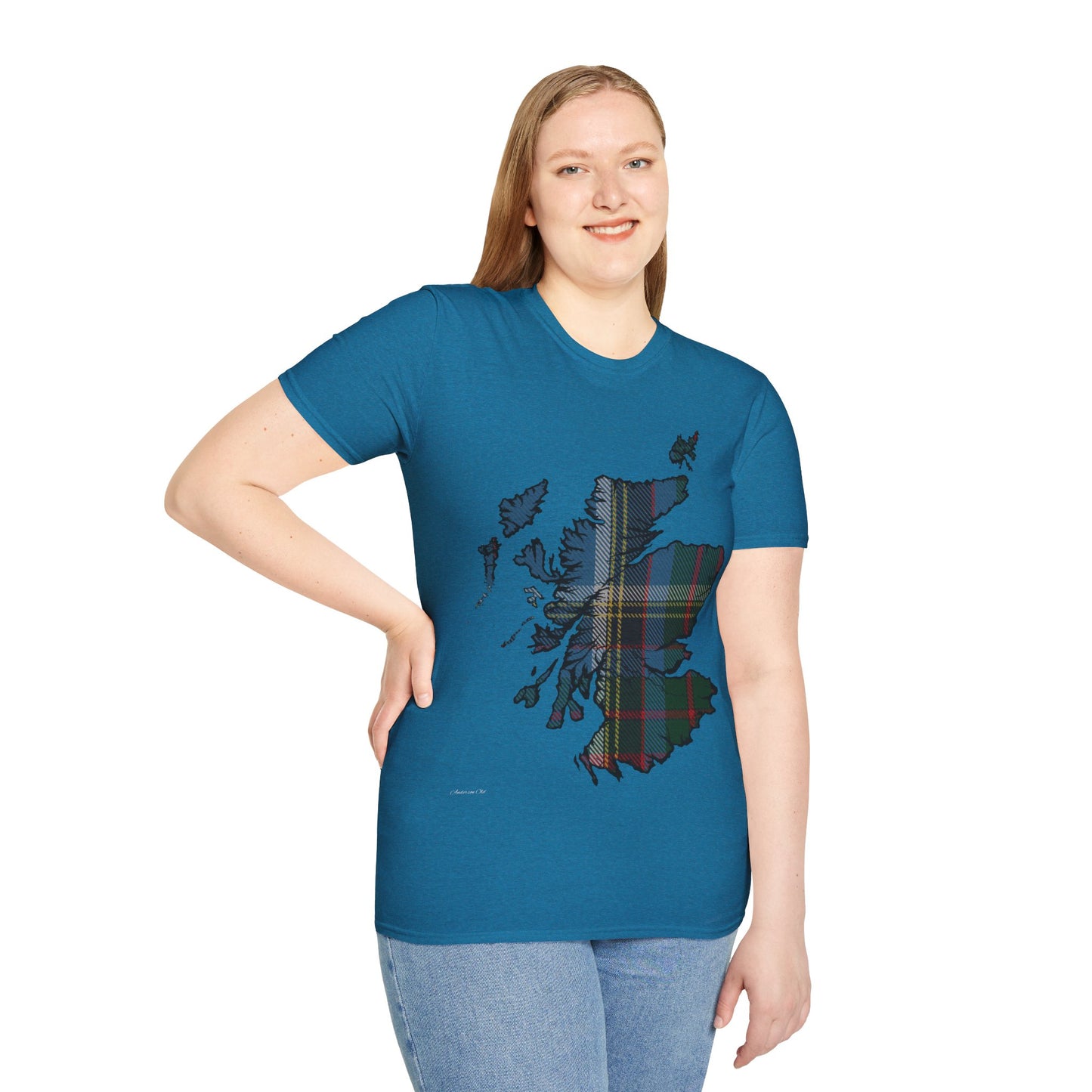 Scotland Tartan Map Softstyle Unisex T-Shirt, Anderson Old Tartan, Various Colours