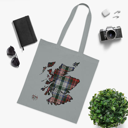 Reversible Scotland Tartan Map Cotton Tote Bag - Stewart Tartan