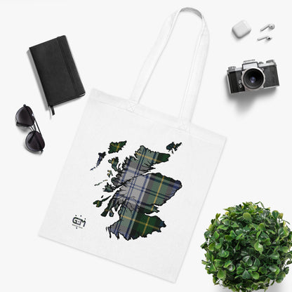 Reversible Scotland Tartan Map Cotton Tote Bag - Gordon Dress Tartan