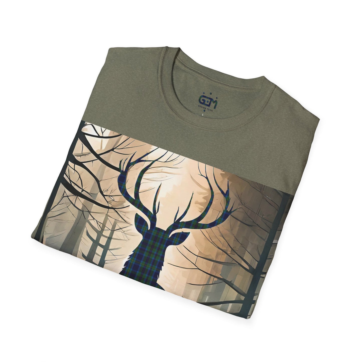 Stag Tartan Silhouette Softstyle T-Shirt - Miller Tartan, Unisex Tee, Scottish Scenery, Various Colours