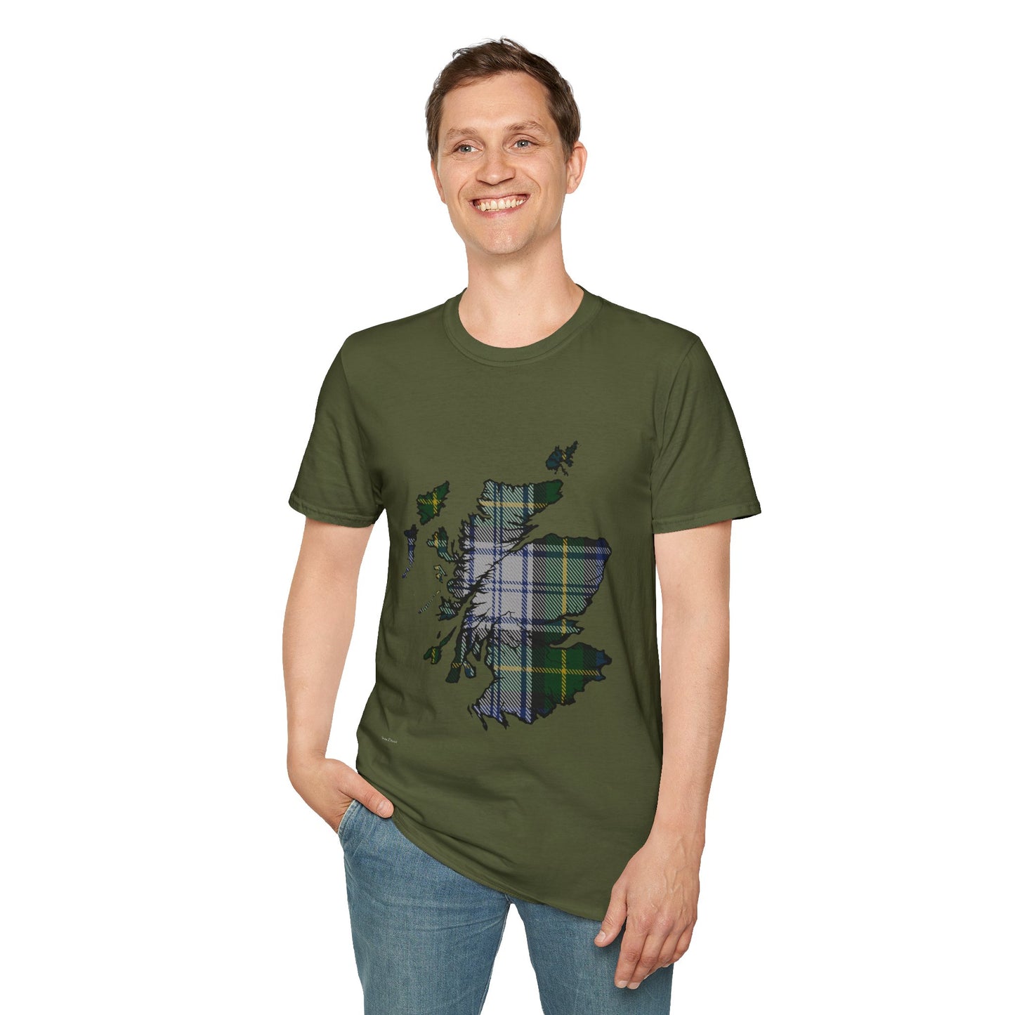 Scotland Tartan Map Softstyle Unisex T-Shirt - Gordon Dress Tartan Tee