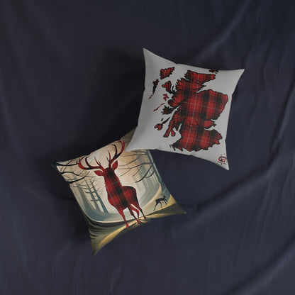 Reversible Square Cushion : Stag / Scotland Map - MacIver Tartan, Various Sizes