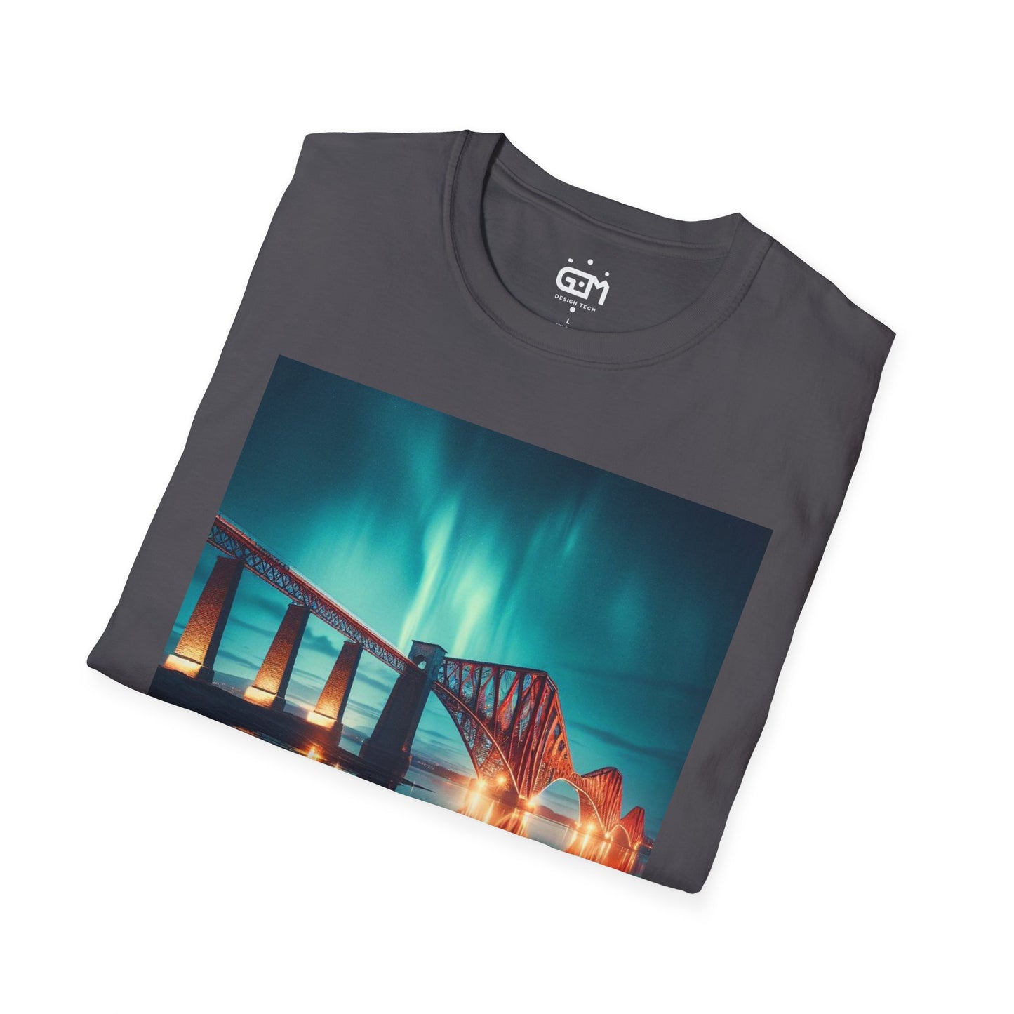 Forth Rail Bridge with Northern Lights Softstyle Unisex T-Shirt, Scotland Tee