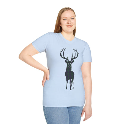 Tartan Stag Softstyle T-Shirt - Argyle Tartan, Unisex Tee, Scottish Scenery, Various Colours