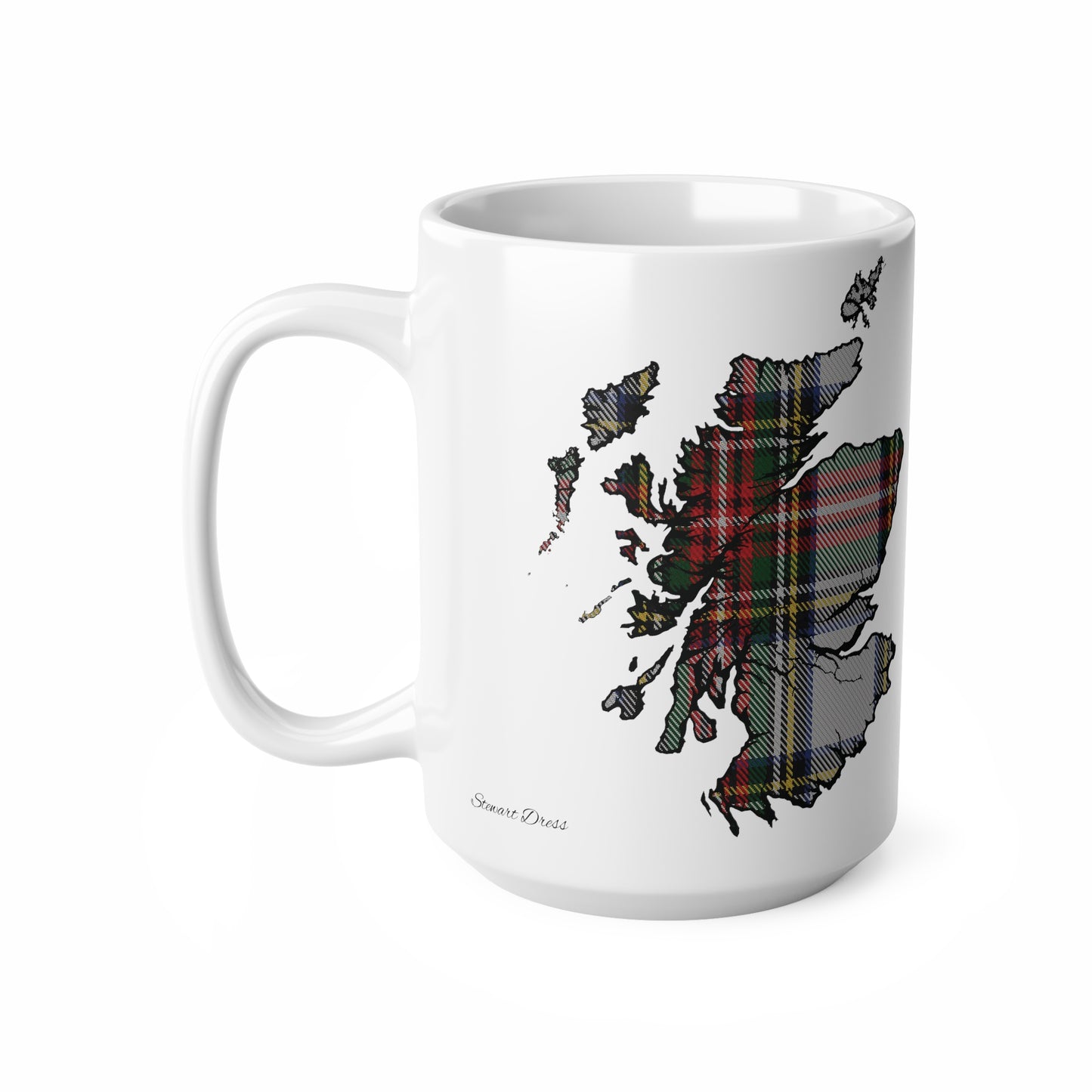 Stewart Dress Tartan Scotland Map Mug, Coffee Cup, Tea Cup, Scotland, White