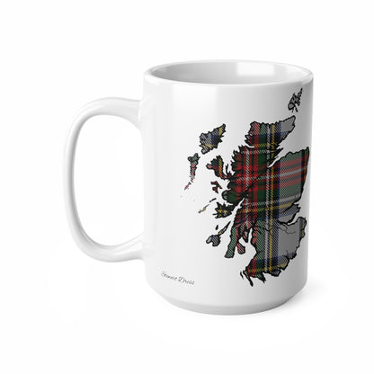 Stewart Dress Tartan Scotland Map Mug, Coffee Cup, Tea Cup, Scotland, White