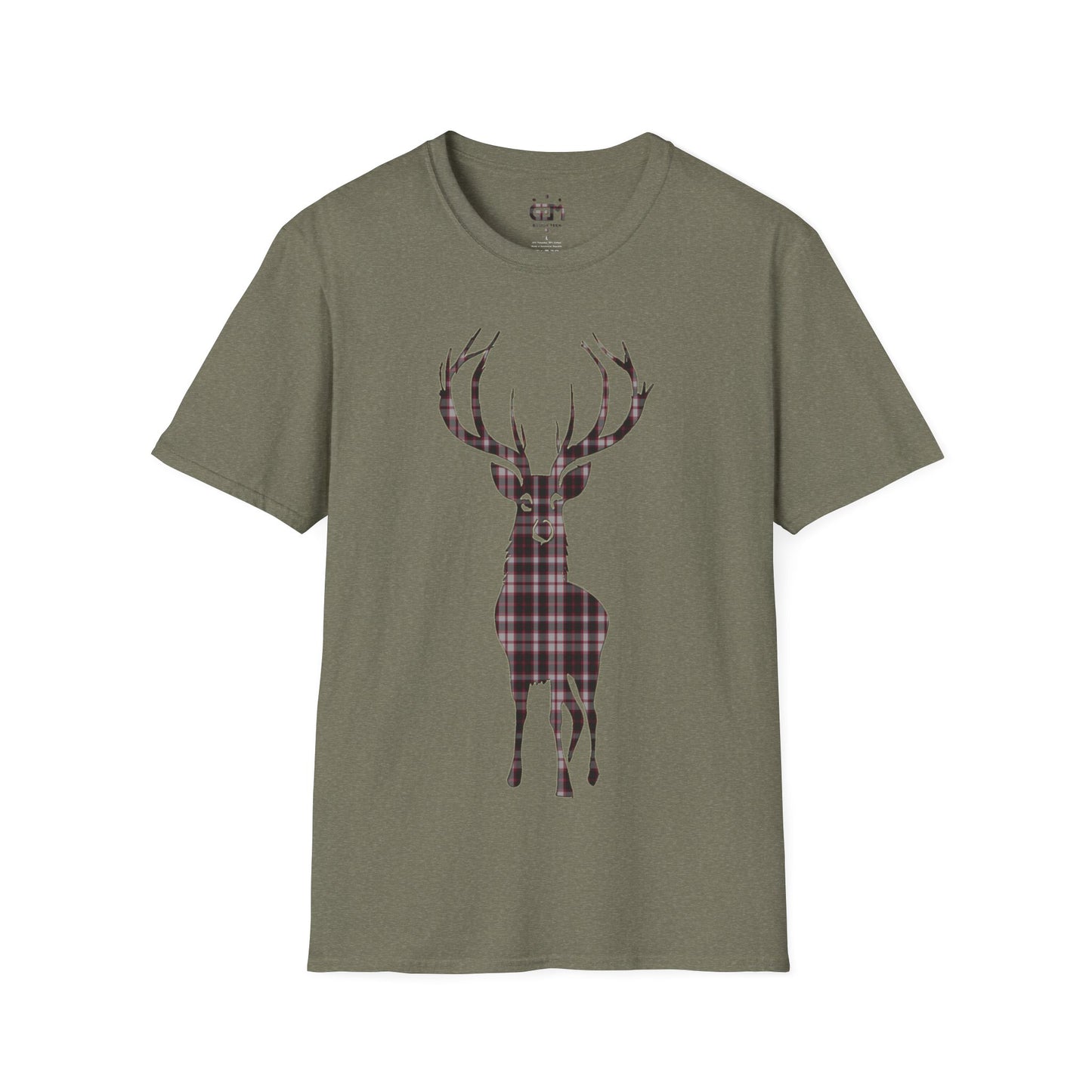 Tartan Stag Softstyle T-Shirt - MacPherson Tartan, Unisex Tee, Scottish Scenery, Various Colours