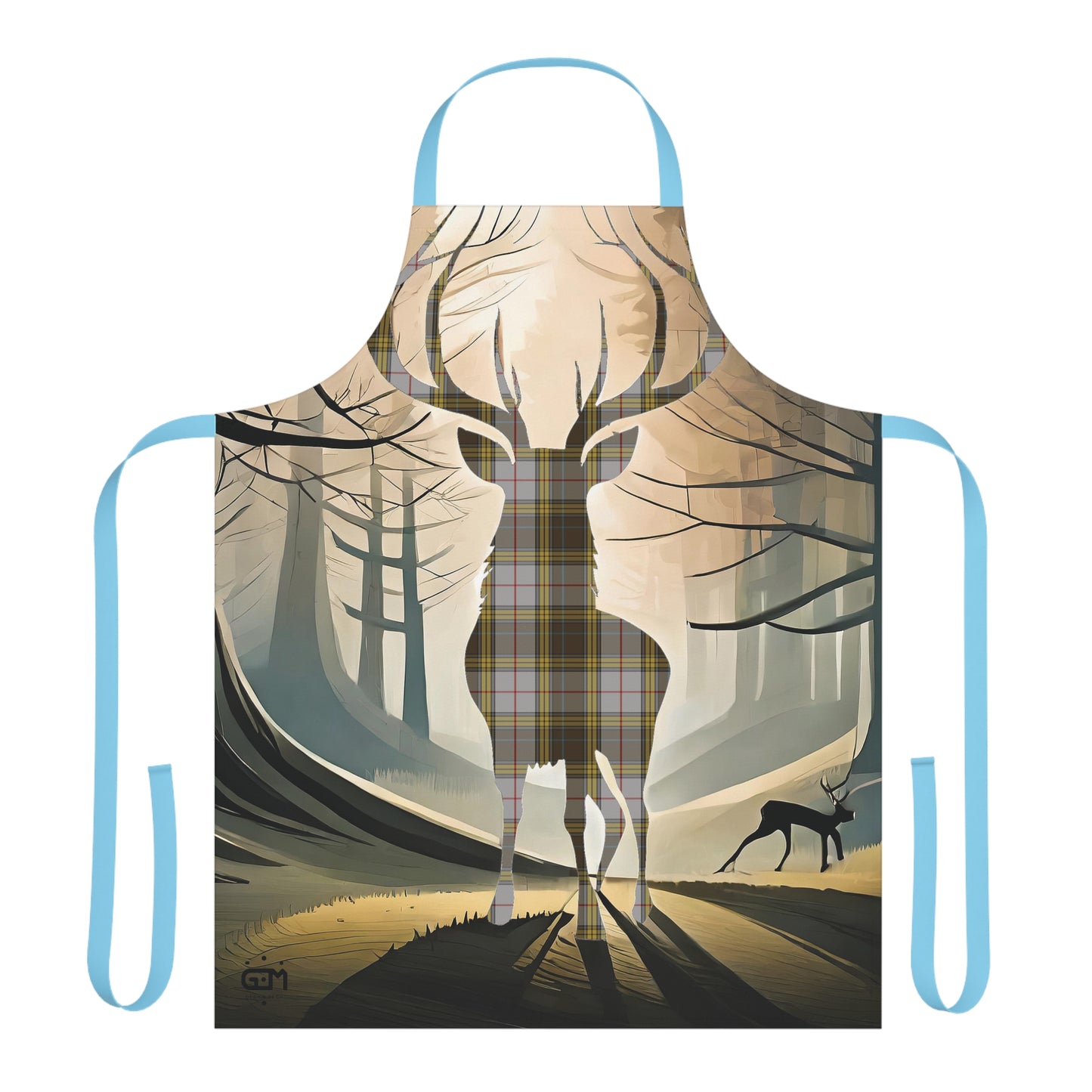 Tartan Stag Woodland Scene Apron - Buchanan Tartan, Scottish Cooking Apparel, Chef Accessory