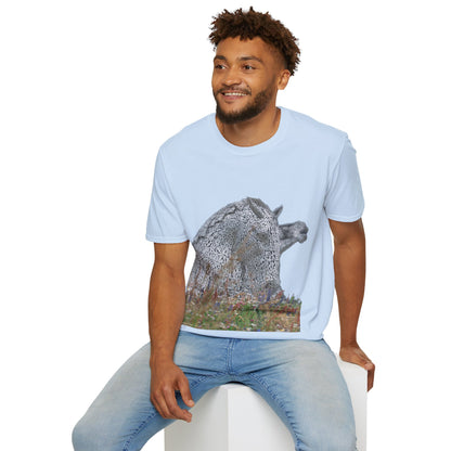 Kelpies with Meadow No Sky Photo Softstyle T-Shirt, Unisex Tee, Scottish Landmarks, Various Colours