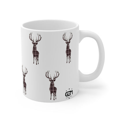 Tartan Stag Mug - MacPherson Tartan, Coffee Cup, Tea Cup, Scotland, White