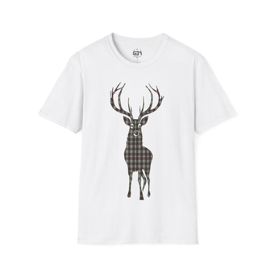 Tartan Stag Softstyle T-Shirt - Fraser Tartan, Unisex Tee, Scottish Scenery, Various Colours