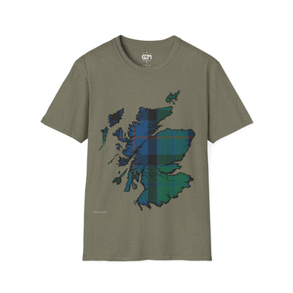 Scotland Tartan Map Softstyle Unisex T-Shirt, Flower of Scotland Tartan, Various Colours