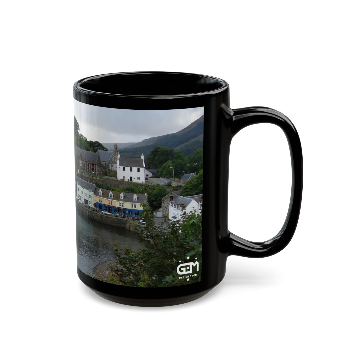 Portree Isle of Skye Photo Mug, Scotland Mug, Tea Cup, Coffee Cup, Scottish Landmark, Coloured Buildings, Nature, Scenery, Black