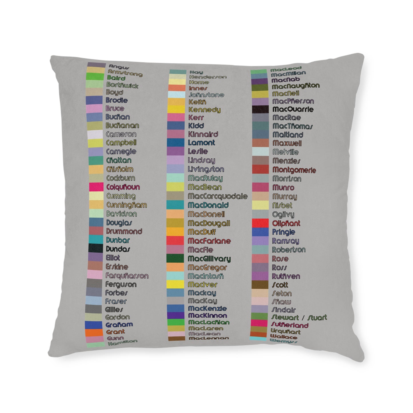 Reversible Square Cushion : Scottish Map of Clans Art, Various Sizes