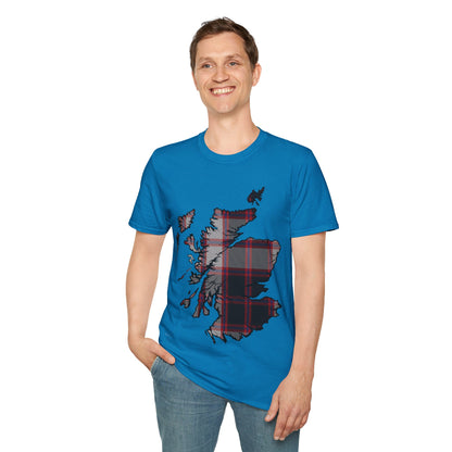 Scotland Tartan Map Softstyle Unisex T-Shirt, MacPherson Tartan, Various Colours