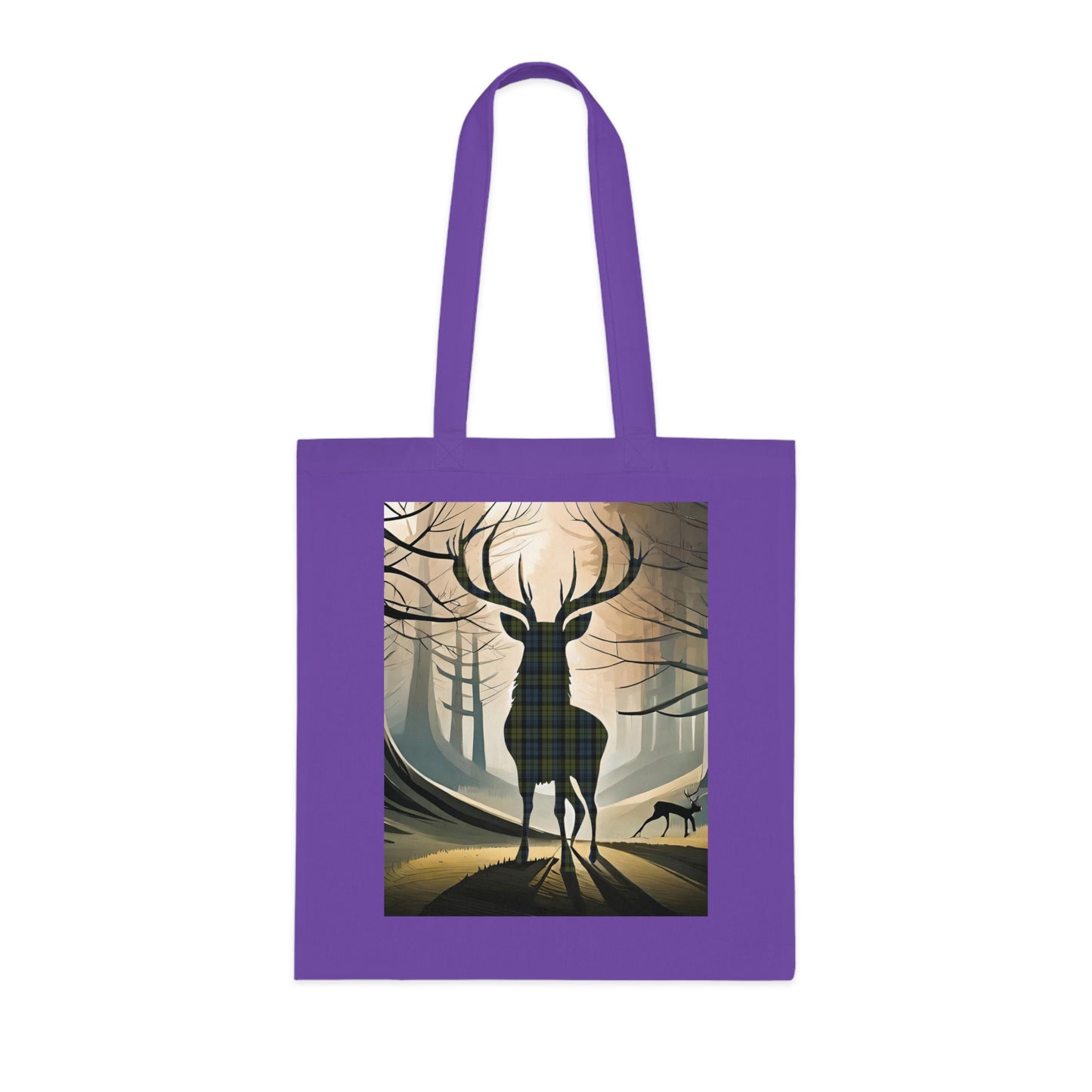 Reversible Scotland Tartan Stag Cotton Tote Bag - Campbell Tartan