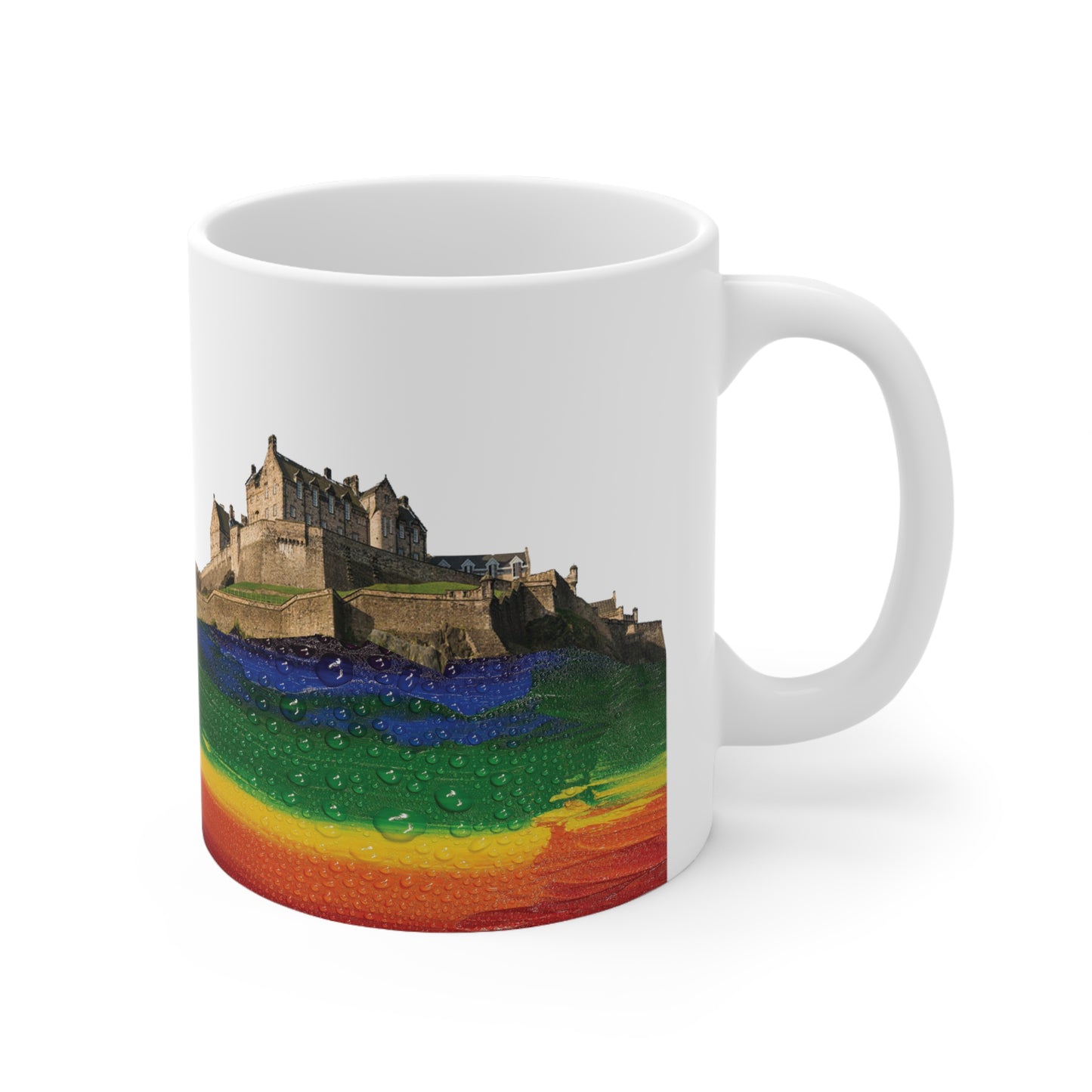 Pride Rain Rock Edinburgh Castle Photo Mug, White