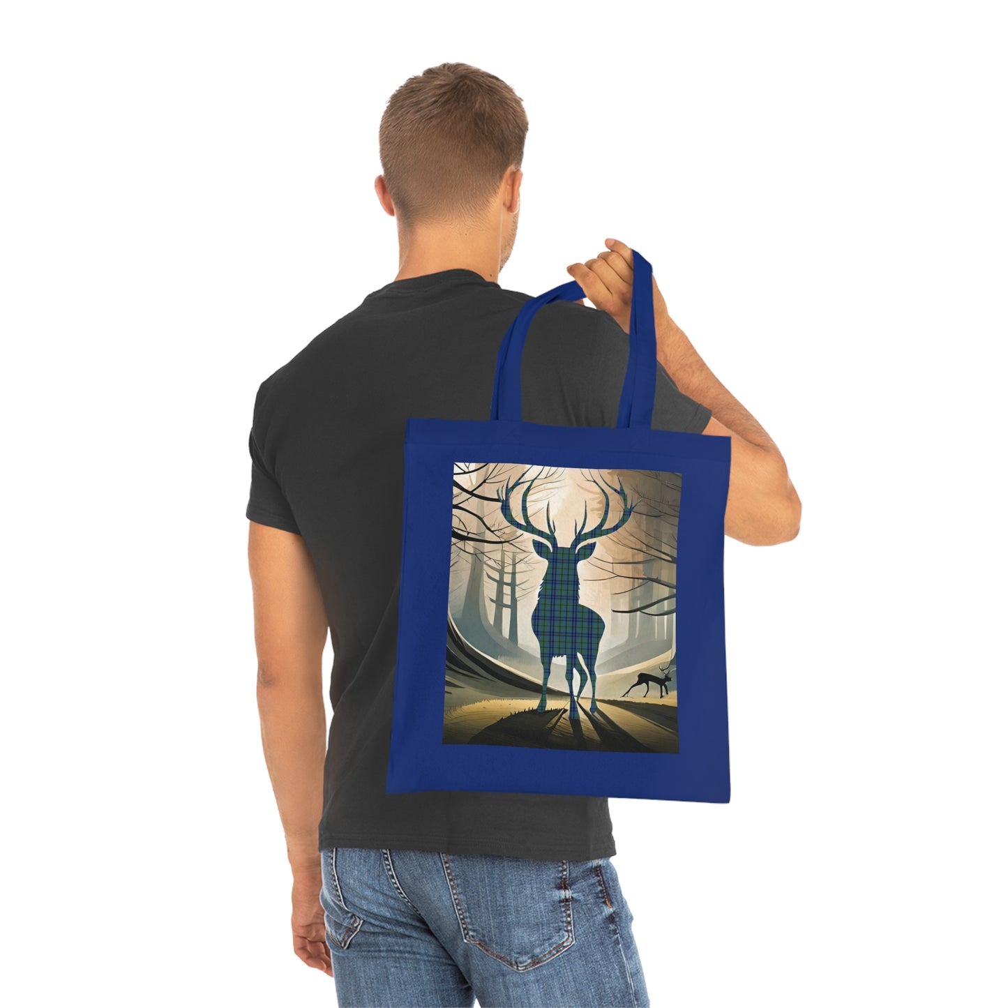 Reversible Scotland Tartan Stag Cotton Tote Bag - Keith Tartan