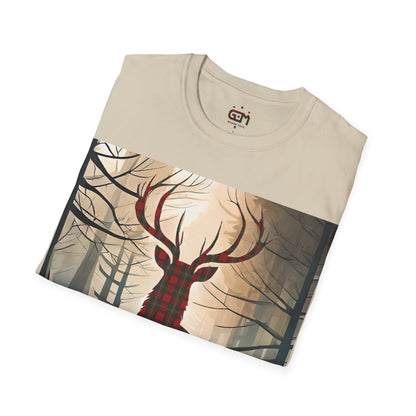 Stag Tartan Silhouette Softstyle T-Shirt - MacGregor Tartan, Unisex Tee, Scottish Scenery, Various Colours