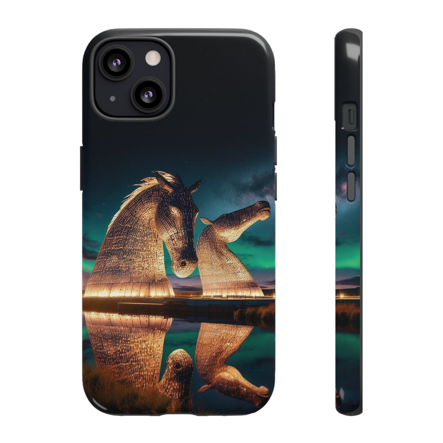 Kelpies Northern Lights Art Phone Case, Scotland, Apple
