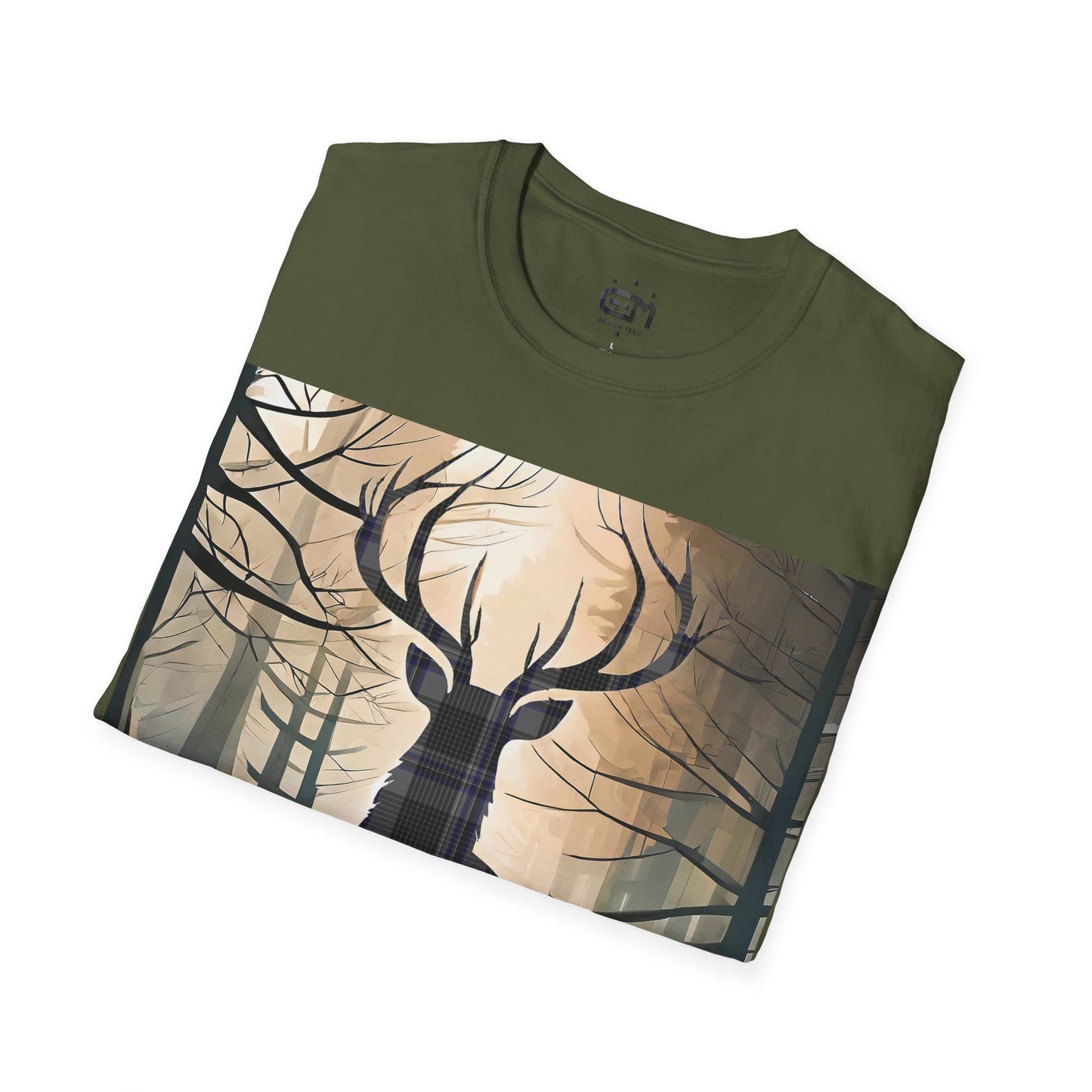 Stag Tartan Silhouette Softstyle T-Shirt - Hood Tartan, Unisex Tee, Scottish Scenery, Various Colours