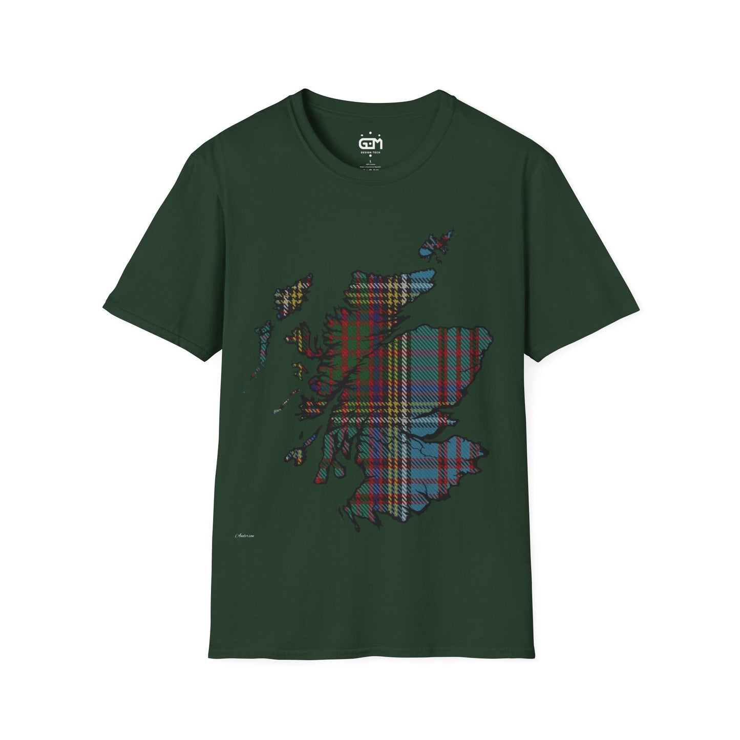 Scotland Tartan Map Softstyle Unisex T-Shirt, Anderson Tartan, Various Colours