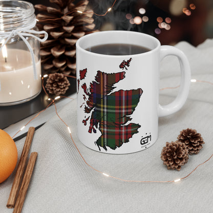 Stewart Royal Tartan Scotland Map Mug, Coffee Cup, Tea Cup, Scotland, White