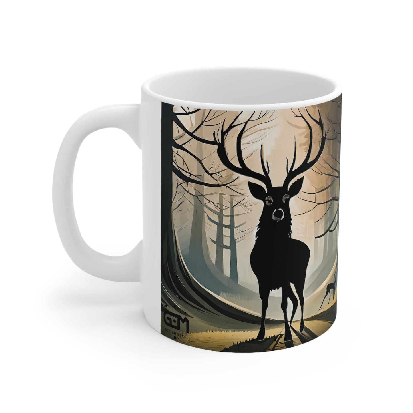 Stag Silhouette Woodland Scene Mug, Coffee Cup, Tea Cup, Scotland, White