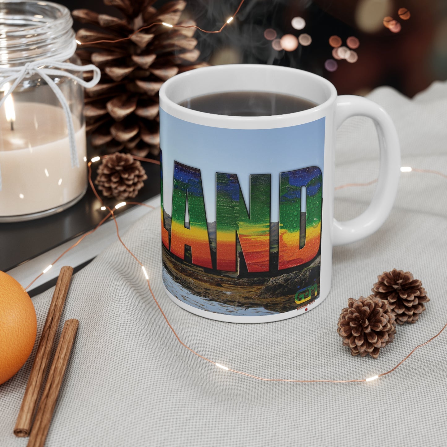 Scotland Lettering Pride Rain Photo Mug, White