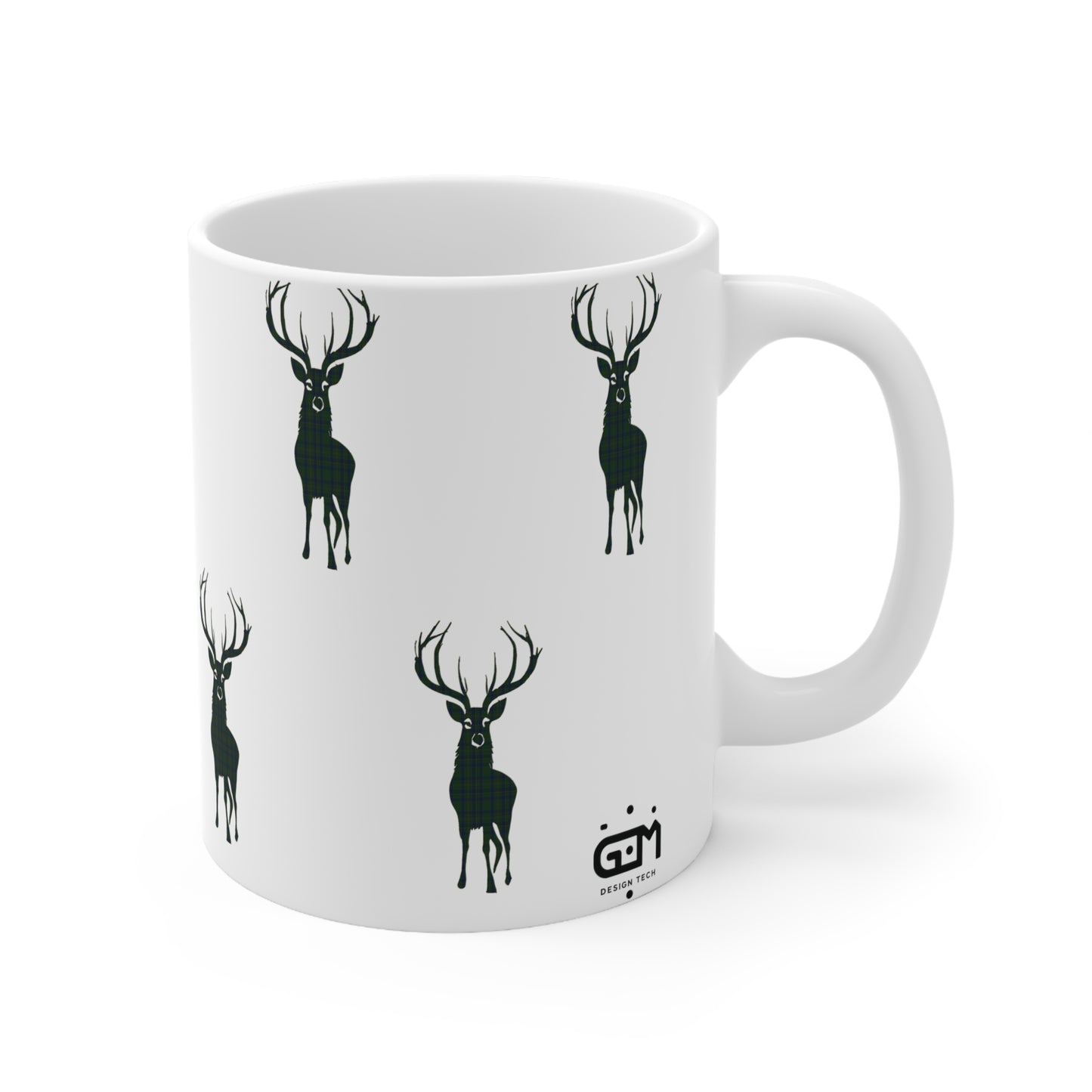 Tartan Stag Mug - Kennedy Tartan, Coffee Cup, Tea Cup, Scotland, White