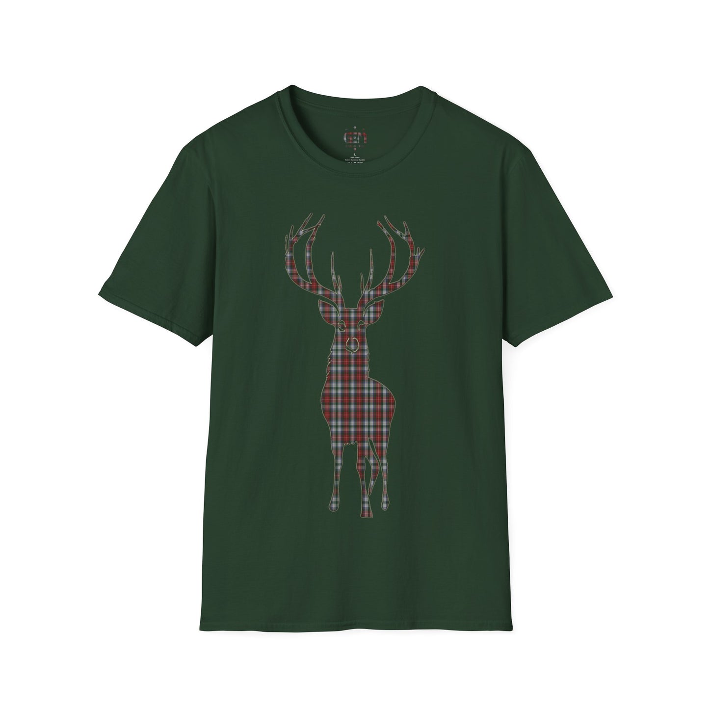 Tartan Stag Softstyle T-Shirt - Stewart Tartan, Unisex Tee, Scottish Scenery, Various Colours