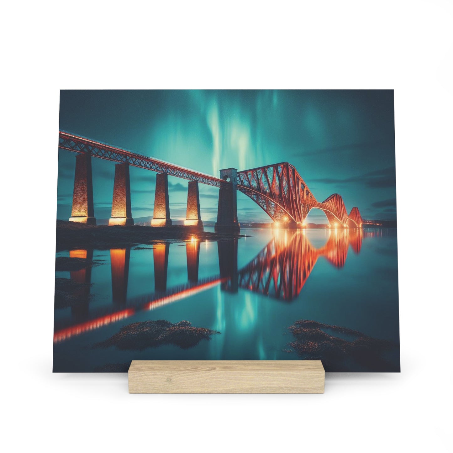 Forth Rail Bridge Northern Lights Gallery Stand, Oak Picture Stand, Scotland Art, Paysage, Points de repère, Différentes tailles