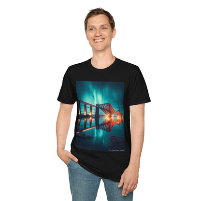 Forth Rail Bridge with Northern Lights Softstyle Unisex T-Shirt, Scotland Tee